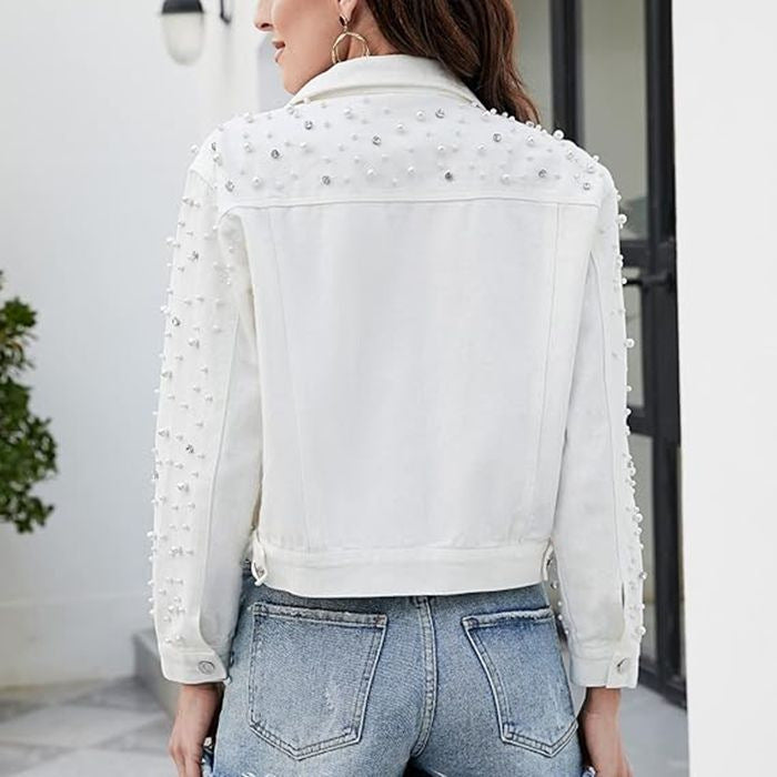 Denim Button Lapel Collar Short Jacket