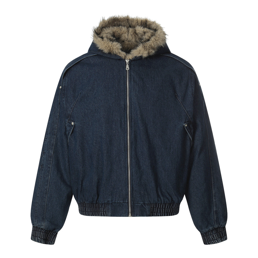 Wool collar denim cotton jacket