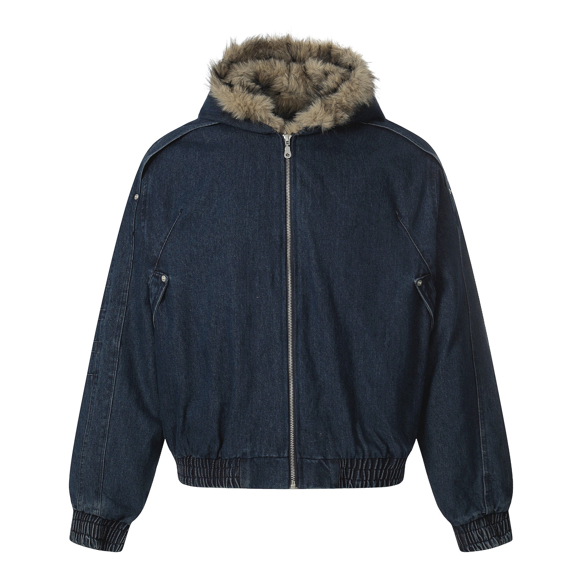 Wool collar denim cotton jacket