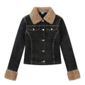 Retro lamb fleece patchwork denim jacket for women
