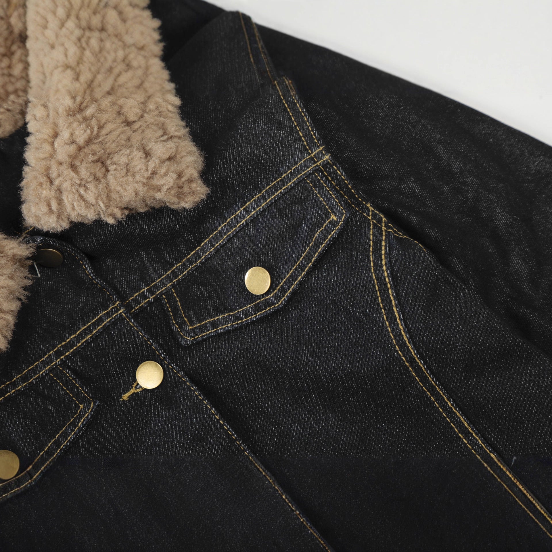 Retro lamb fleece patchwork denim jacket for women