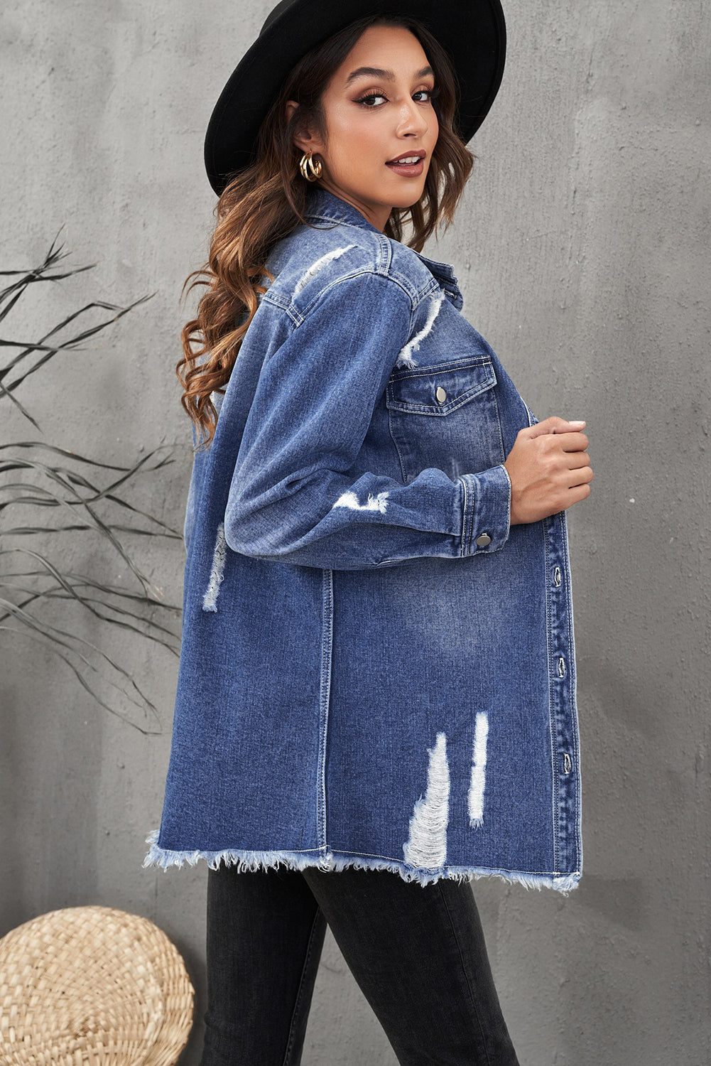 Blue Distressed Denim Jacket